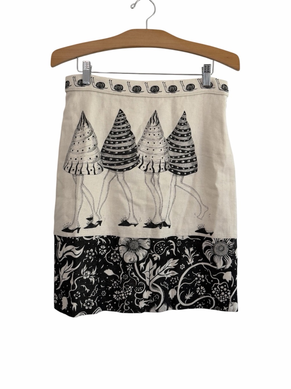 Florence Balducci Novelty Linen Blend Pencil Skirt Snail Mushroom Art Size 0